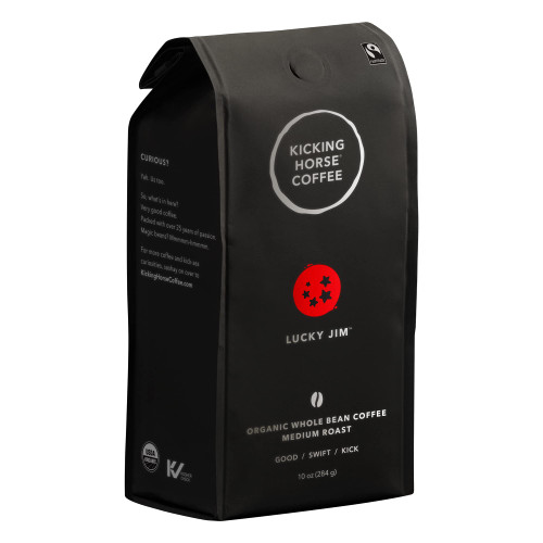 Kicking Horse Coffee Lucky Jim Whole Beans, Medium Roast, Certified Organic Fairtrade Kosher Coffee, Black, 10 Oz