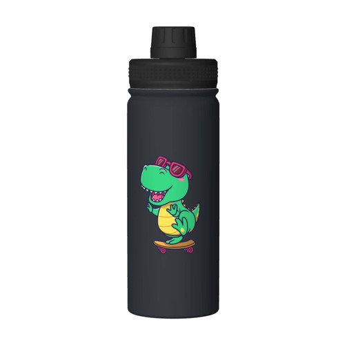 Hidcey Skateboard Dinosaur 18oz Sports Stainless Steel Insulated Kettle Reusable Sports Water Bottle Novelty Portable Water Cup