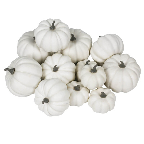 Orgrimmar 12PCS Realistic Artificial Pumpkins Lifelike Fake Pumpkins Table Fireplace Decor for Fall Harvest Wedding Halloween Thanksgiving (White, 12PCS)