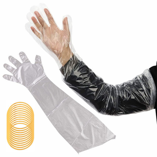 goldhik 50PCS Veterinary Insemination Rectal Gloves, Disposable Field Dressing Gutting Deer Gardening Painting Gloves?Extra Long Full Arm 35.5inch