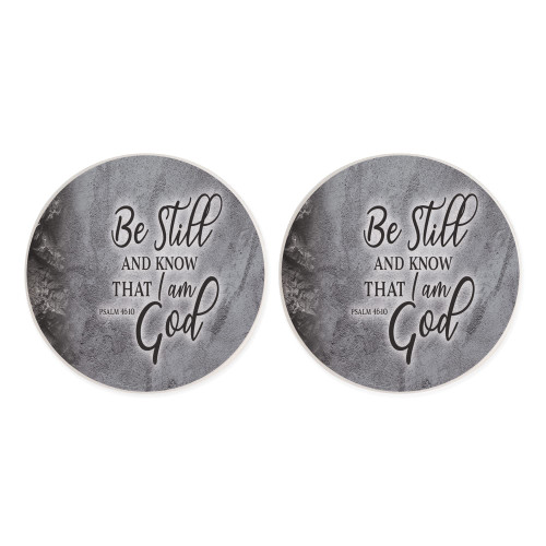 Be Still and Know Slate Grey 2.75 x 2.75 Ceramic Car Coasters Pack of 2