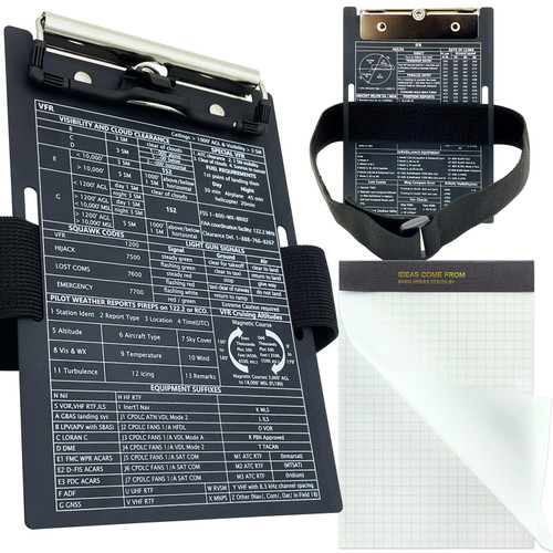 Pilot Kneeboard Aviation Metal Clipboard, Hangable Aluminum Clip Board w/Writing Notepad, Practical Pen Holder, Airplane Grade Flight Knee Boards with Durable Elastic Strap for Pilots Gifts (Black)