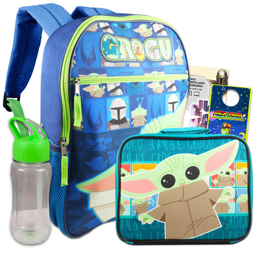 Color Shop Baby Yoda Backpack and Lunch Bag Set - Star Wars School Supplies Bundle with Grogu Backpack and Insulated Lunch Box, Water Bottle, Baby Yoda travel set