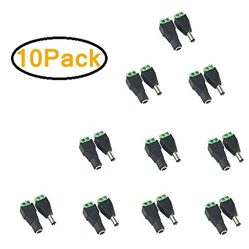 Female Dc Power Cable Connector Plug + Male 5.5x2.1mm DC Power Cable Jack Adapter Connector Plug for LED Strip to Be Connected to 12v Power Adapter CCTV Camera - 10 Pack