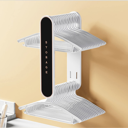 Hanger Organizer,Clothes Hanger Storage,Hanger Storage Rack for Washing Machine,Hanger Stacker for Closet Laundry Room,Adhesive, Retractable Non-Perforated Wall Hanger Organizer (White)