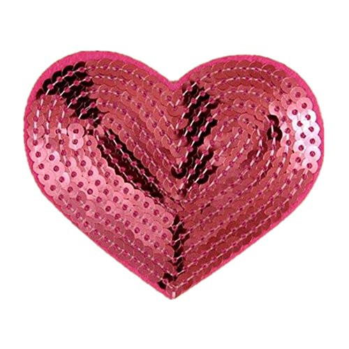 Ximkee Pack of 10 Shiny Heart Sequins Iron on Applique Embroidered Patches-Rose