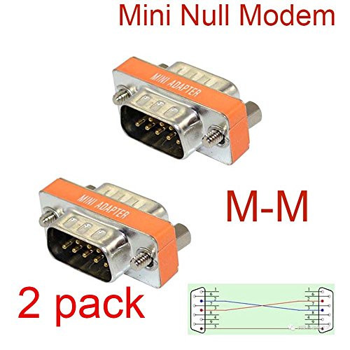 PINGSX Gender Changer Null Modem DB9 Male to Male Plug Adapter Connector Cross RS232 Slimline Data Transfer (2 Pack)