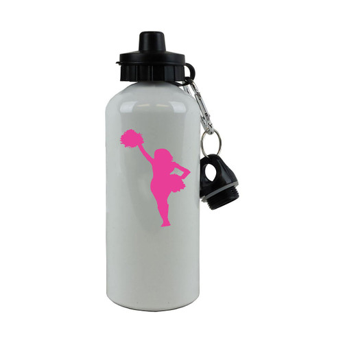 Personalized Custom Cheerleader Aluminum White Finish 20 Ounce Sport Water Bottle Customizable (Hot Pink)