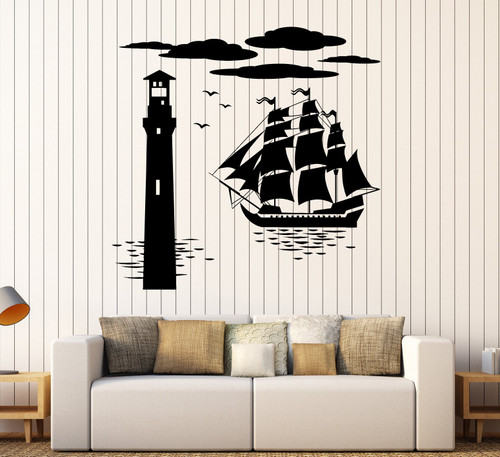 Large Vinyl Wall Decal Ship Lighthouse Sea Nautical Marine Stickers Large Decor (ig4426) Grey Large Vinyl Wall Decal Ship Lighthouse Sea Nautical Marine Stickers Large Decor (ig4426) Grey
