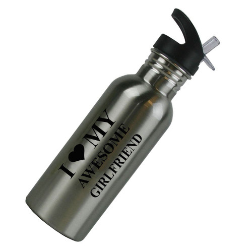 CustomGiftsNow I Love MY Awesome Girlfriend Stainless Steel Silver 20 Oz (600mL) Water Bottle with Sport Top, Straw