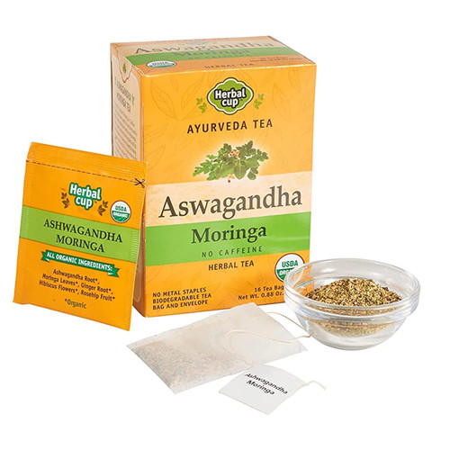 Herbal Cup Ashwagandha Tea, Organic Moringa Tea, No Caffeine Herbal Teas (Organic Moringa, 16 Count (Pack of 6))