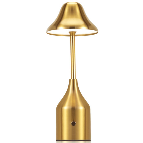 Cordless Portable Table Lamp with Touch Sensor, LED Rechargeable Metal Desk Lamp with Stepless Dimming, 3 Colors Temp Table Light for Nightstand Lamp, Bedside Lamp, Restaurant Table Lamp (Large, Gold)