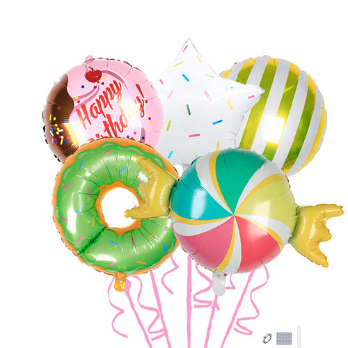 DUXUANT 5 pcs Giant Donut Party Balloons,Donut Ice Cream Candy Mylar Foil Balloon for Donut Themed Party Tea Party Kids Birthday Baby Shower Decoration(4)