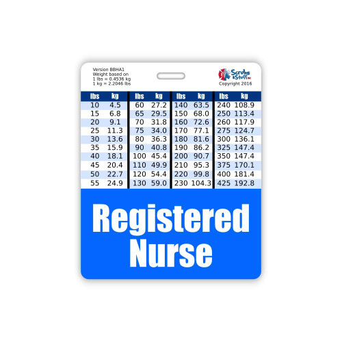 Registered Nurse Badge Buddy Horizontal w/Height & Weight Conversion Charts (Oversized, Blue)