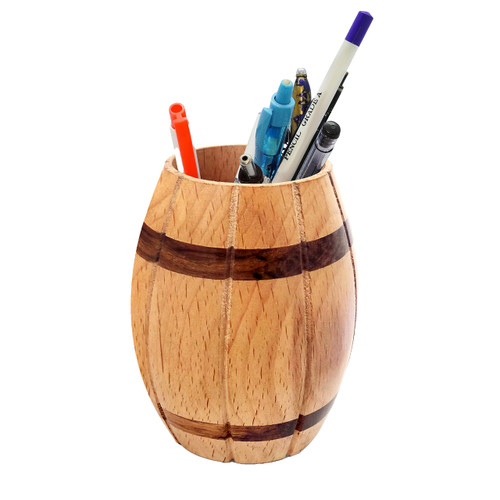 Vintiquewise Decorative Wine Barrel Shaped Wooden Pen Holder for Office Desk, or Entryway