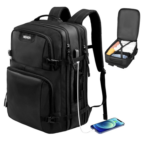 NEHOR 40L Travel Backpack for Men Women, Flight Approved Carry on Backpack, Expandable Large 17 inch Laptop Backpack Luggage Daypack Water Resistant Business Weekender Overnight Bag, Black NEHOR 40L Travel Backpack for Men Women, Flight Approved Carry on Backpack, Expandable Large 17 inch Laptop Backpack Luggage Daypack Water Resistant Business Weekender Overnight Bag, Black