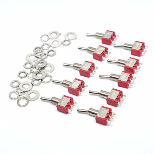 Willwin 10 pcs Mts-103 SPDT ON-Off-ON 3 Pin Latching Miniature Toggle Switch AC125V 6A (Red)