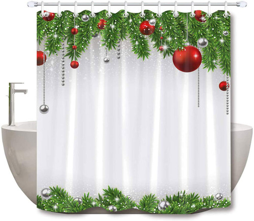 LB Christmas Balls Shower Curtain Set Glitter Sliver Grey Balls Green Cedar Winter Bathroom Curtain with Hooks Holiday Decorations 72x72 inch Waterproof Polyester Fabric Bathtub Curtain LB Christmas Balls Shower Curtain Set Glitter Sliver Grey Balls Green Cedar Winter Bathroom Curtain with Hooks Holiday Decorations 72x72 inch Waterproof Polyester Fabric Bathtub Curtain