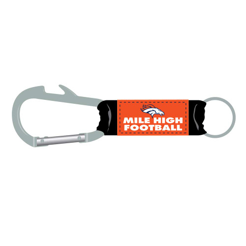 Pro Specialties Group Denver Broncos Mile High Football Tagline Carabiner Keychain with Buildin Bottle Opener, Blue