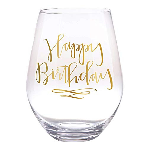 slant collections Creative Brands Jumbo Stemless Wine Glass, 30-Ounce, Happy Birthday - Gold