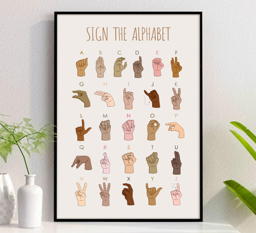 American Sign Language Poster, Sign Language Alphabet Print, ASL Poster, Educational Posters, Inclusive Sign Language Alphabet, ASL Alphabet Wall Art for Office Playroom Classroom Decor - 12x18"