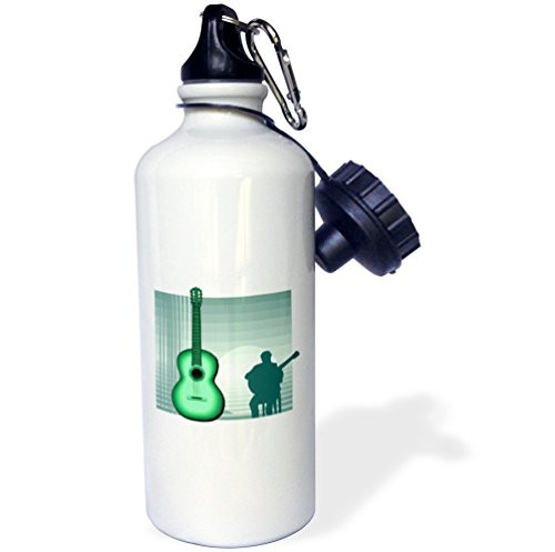 3dRose wb_175862_1 acoustic guitar player sitting green - Sports Water Bottle, 21oz