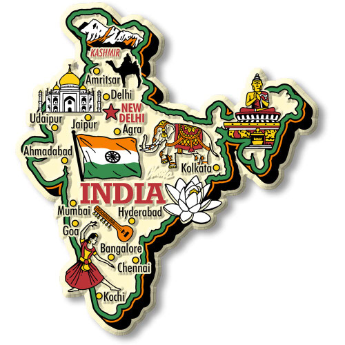 India Jumbo Country Map Magnet by Classic Magnets, Collectible Souvenirs Made in The USA
