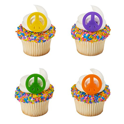 Peace Sign Cupcake Rings - 24 Count