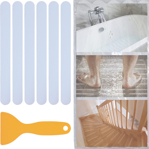 V-TOP 30 PCS Bathtub Non Slip Stickers, Safety Shower Non Slip Adhesive Strips Treads for Bathroom Floor Tub Stairs Ladders Pools Boats, Bathtub Appliques for Adults & Kids with Scraper (White)