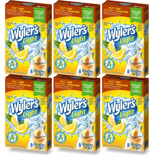 Wyler's Light Singles To Go (6 Pack), Half Iced Tea & Half Lemonade Water Drink Mix, 48 Total Powder Drink Mix Packets Wyler's Light Singles To Go (6 Pack), Half Iced Tea & Half Lemonade Water Drink Mix, 48 Total Powder Drink Mix Packets