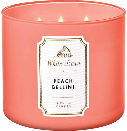 Bath & Body Works White Barn Peach Bellini 3 Wick Scented Candle with Essential Oils 14.5 oz / 411 g