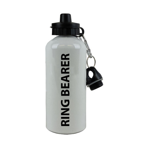 CustomGiftsNow Ring Bearer 20-Ounce 600ML White Aluminum Water Bottle, Black