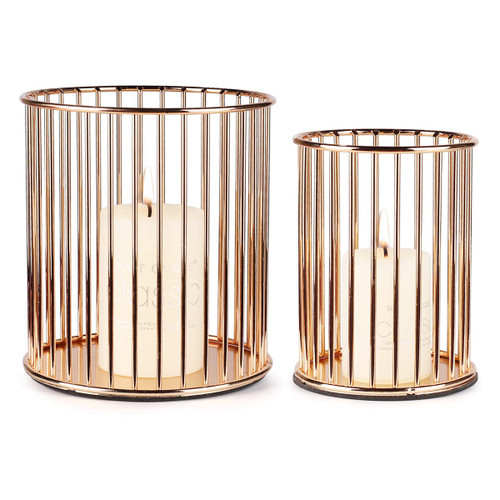 CattySkye Pillar Candle Holder, Gold Candle Holders for Pillar Candles Set of 2, Metal Frame Candlestick Holders for Home Decor Table Centerpiece Wedding Party.