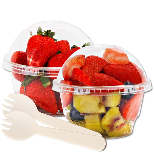 8 oz Clear Plastic Parfait Cups with Dome Lids (NO HOLE) & Sporks, (50 Sets) Disposable Plastic Cups/Bowls for Cereal Parfait, Pudding, Jello, Ice Cream, Yogurt, Dessert, On The Go Plastic Fruit Cup