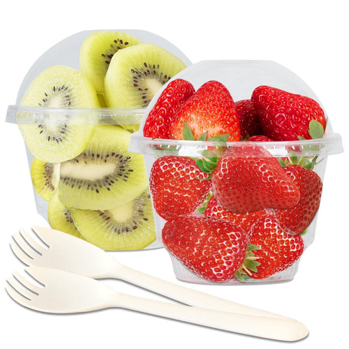 10 oz Clear Plastic Parfait Cups with Dome Lids (NO HOLE) & Sporks, (50 Sets) Disposable Plastic Cups/Bowls for Cereal Parfait, Pudding, Snacks, Ice Cream, Yogurt, Dessert, On The Go Plastic Fruit Cup