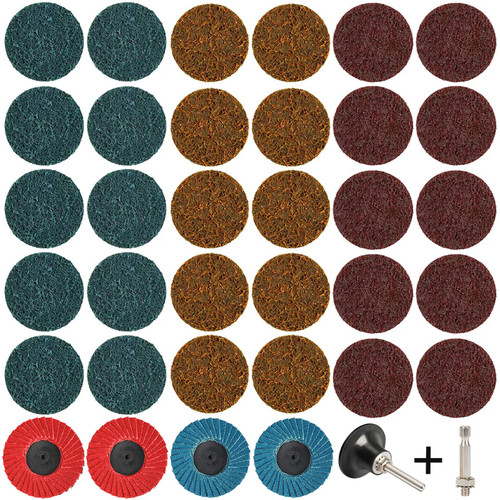 35PCS Sanding Discs Sets, 2 Inch Roll Lock Discs with 1/4'' Shaft, Surface Conditioning Discs, Fine Medium Coarse Quick Change Discs for Die Grinder, Drills, Metal, Wood, Polishing, Rust Paint Removal