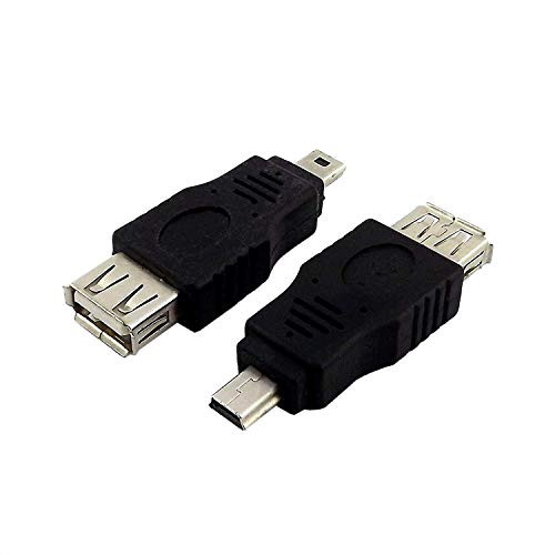 [2 Pack] TravelCables Black USB-A Female to USB Mini Male Adapter - USB Type A to USB Type B Mini - Cable Connector Adaptor Charger Converter