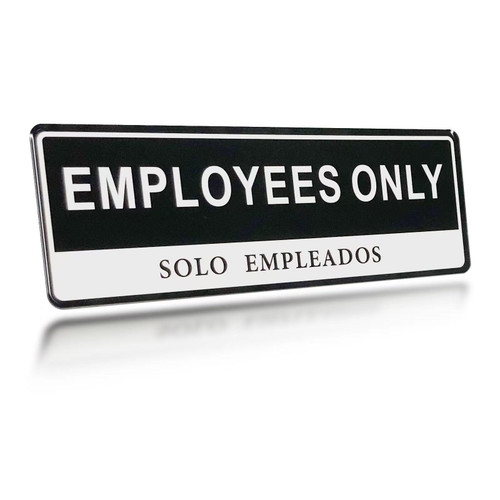 Employees Only Sign,RAMIEYOO Acrylic Office Door Signs for Business,backing Strong Adhesive,Black and White 9"x3" (Employees Only)
