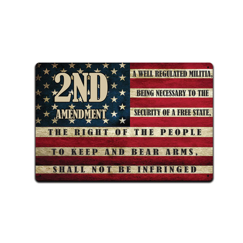 JP's Parcels Tin Signs Man Cave Decor - Metal Sign 12 x 8 in. 2nd Amendment Quote American Flag The Right of The People to Keep & Bear Arms Shall Not Be Infringed