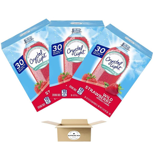 Crystal Light Wild Strawberry Sugar-Free Energy Drink Mix On-the-Go, 3.3 Oz. (Pack of 3) 90 Counts in Total