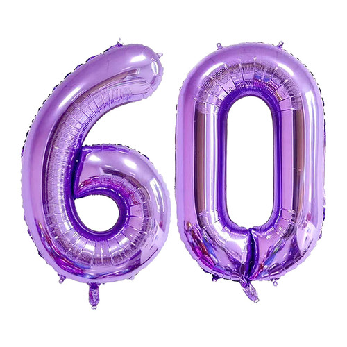 ESHILP 40 Inch Number Balloon Foil Balloon Number 60 Jumbo Giant Balloon Number 60 Balloon for 60th Birthday Party Decoration Wedding Anniversary Graduation Celebration, Purple 60 Number Balloon