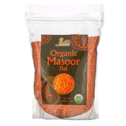 Jiva Organics Organic Masoor Dal 2 Pound Bag (Split Red Lentils) - Non-GMO, Pure & Natural