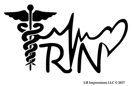 UR Impressions Blk 5.5in. Registered Nurse - RN Caduceus Lifeline Heart Decal Vinyl Sticker Graphics Car Truck SUV Van Wall Window Laptop|Black|5.5 X 3.1 Inch|URI567