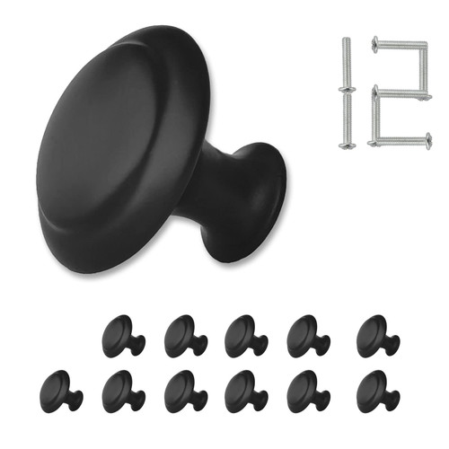 ZONBANG 12PCS Cabinet Dresser Drawer Knobs, Black Kitchen Cabinet Knobs, 1.2" Knobs for Cabinets and Drawers Dresser, Modern Draw Pulls and Knobs