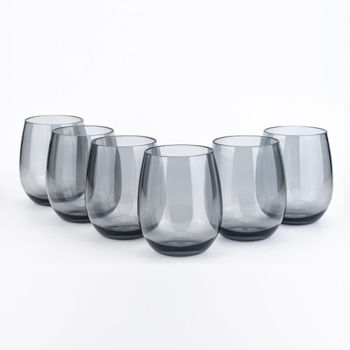 KOXIN-KARLU Classic 18-ounce Acrylic Stemless Wine Glasses, Unbreakable Mixed Drinkware Plastic Tumbler, set of 6 Grey