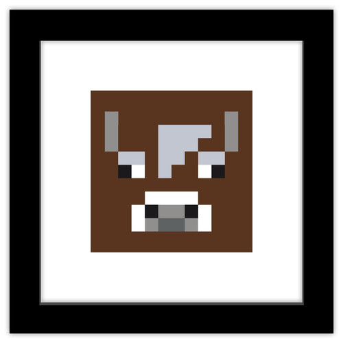 Trends International Gallery Pops Minecraft: Iconic Pixels - Mobs - Cow Wall Art, Black Framed Version, 12'' x 12''