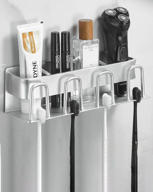 BIANKO Toothbrush Storage Hanging Toothbrush Holder Toothbrush Holder with Cup Toothpaste Holder Wall Mounted Toothbrush Holder Wall Toothbrush Toothpaste Holder (Silver) BIANKO Toothbrush Storage Hanging Toothbrush Holder Toothbrush Holder with Cup Toothpaste Holder Wall Mounted Toothbrush Holder Wall Toothbrush Toothpaste Holder (Silver)
