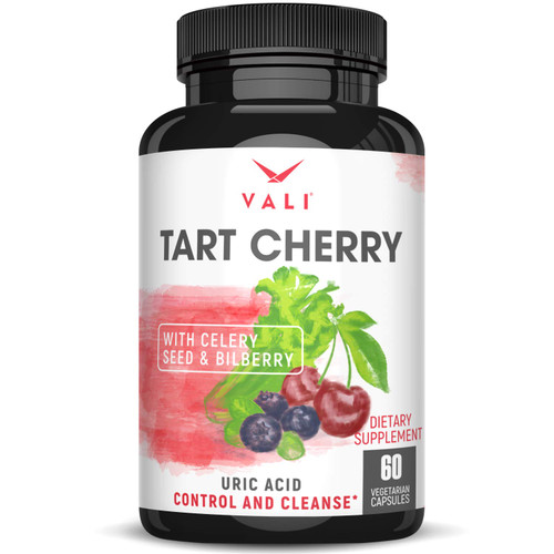 VALI Tart Cherry Uric Acid Cleanse. Organic Cherry Concentrate, Organic Celery Powder & Bilberry Extract. Joint Support, Muscle Health, Sleep & Mobility Polyphenols Supplement. 60 Veggie Capsules VALI Tart Cherry Uric Acid Cleanse. Organic Cherry Concentrate, Organic Celery Powder & Bilberry Extract. Joint Support, Muscle Health, Sleep & Mobility Polyphenols Supplement. 60 Veggie Capsules