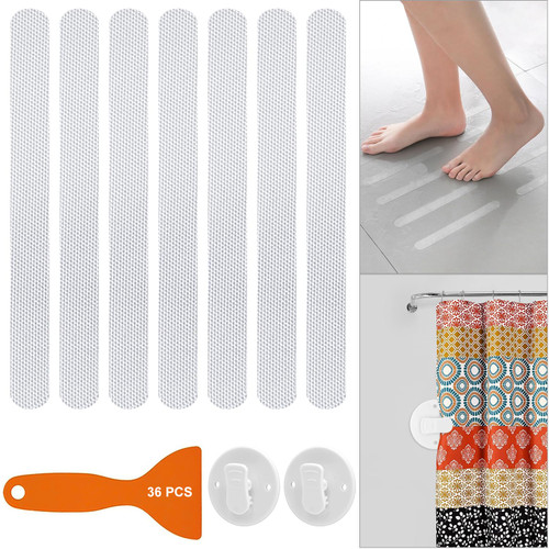 Vofstand Non Slip Bathtub Stickers Shower - Safety Anti Slip Shower Stickers for Adults Kids on Bathroom Bath Tub Shower Floor Stairs Ladders Poor, Treads Adhesive Decals with Scraper & Clips (36PCS)