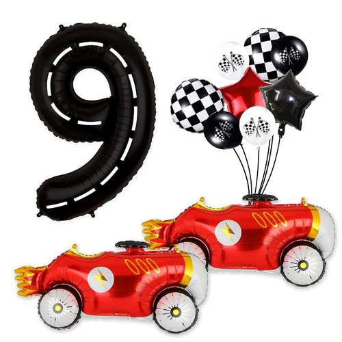 DEAPEICK Race Car 40 Inch Racetrack Number Balloons Birthday Party Decorations Jumbo Vintage Race Car Foil Balloons Black White Checkered Balloon Decor Racing Cars Theme Birthday Party Supplies